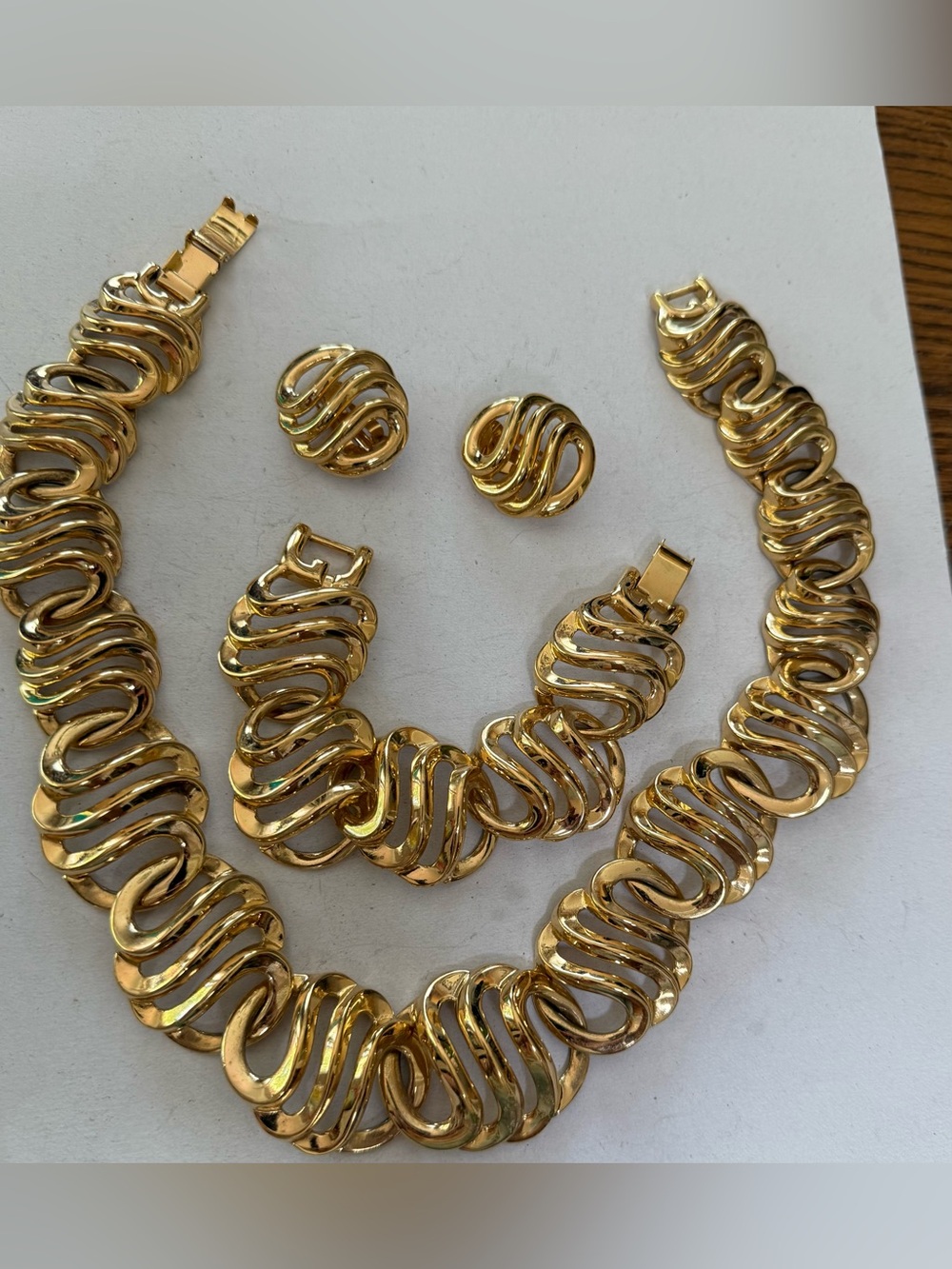 Vintage GIVENCHY Grand Parure Goldtone Runway Link Necklace Bracelet & Earrings